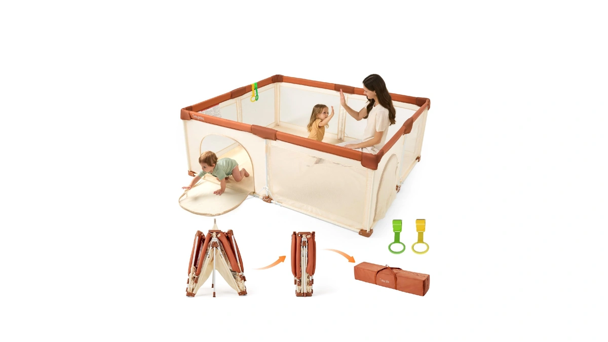 Tinyiota Foldable Baby Playpen, 59x71 Inch Portable Play Yard For