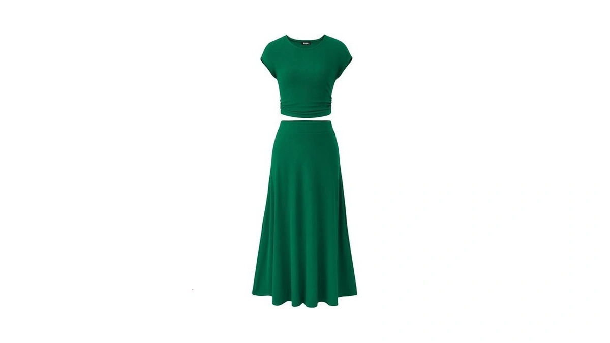 Btfbm Ribbed 2 Piece Skirt Sets For Women Summer Outfits,green,m