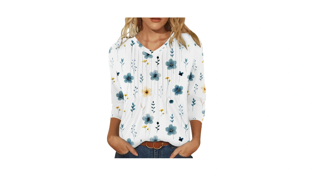 Ieeilulu 3/4 Length Sleeve Womens Tops V Neck T Shirts