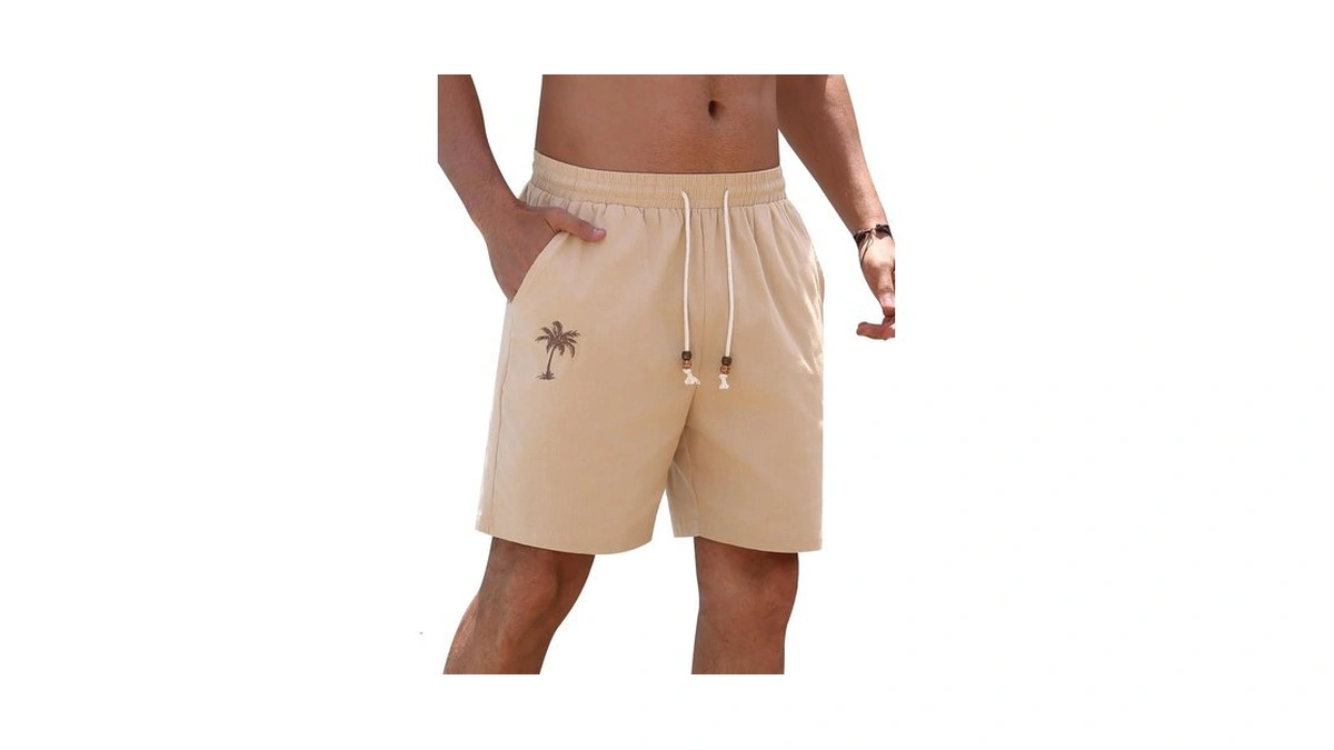Abafip Men's Casual Beach Shorts Cotton Drawstring Summer Vacation Short