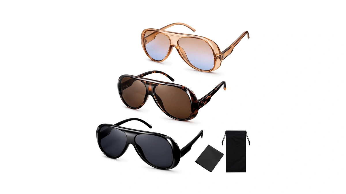 Jatebi 3 Pack Retro Oversized Aviator Sunglasses Womens Men Fashion