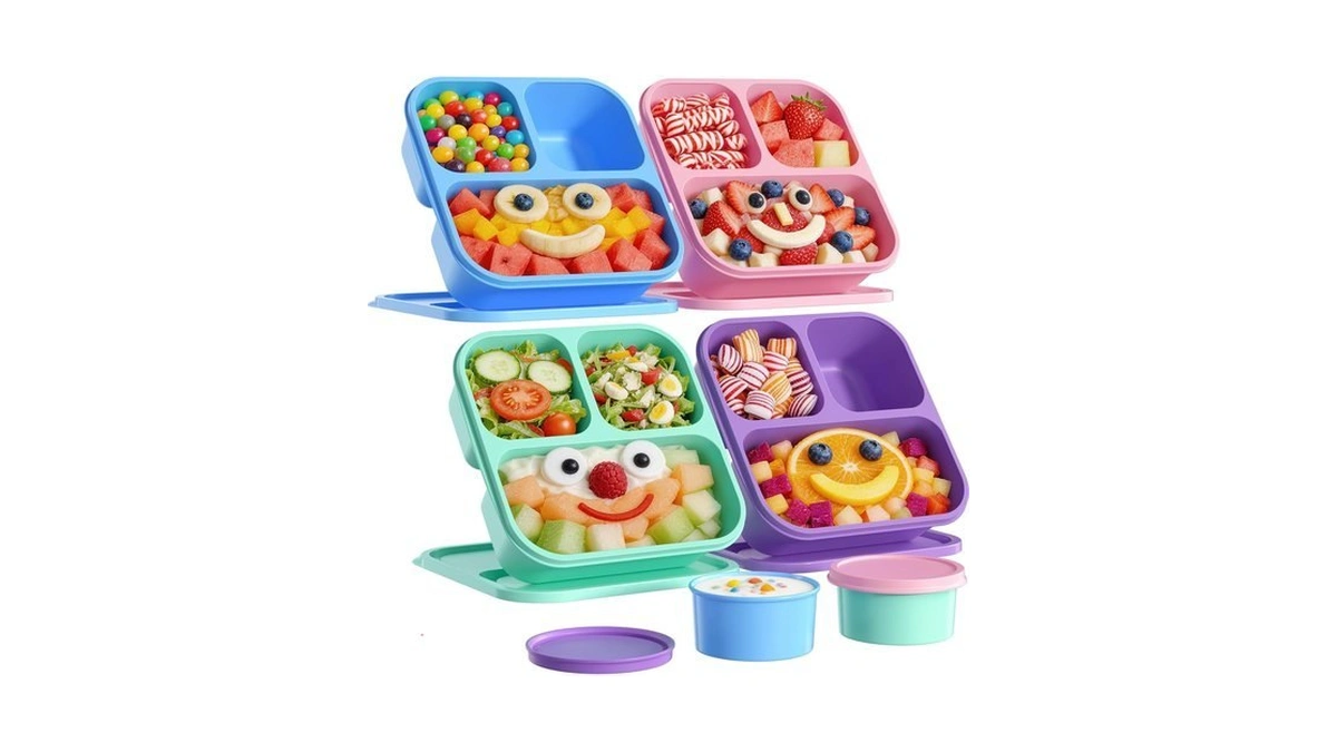 Canfanni 4 Pcs Bento Box Set, Reusable 3 Compartments Snack