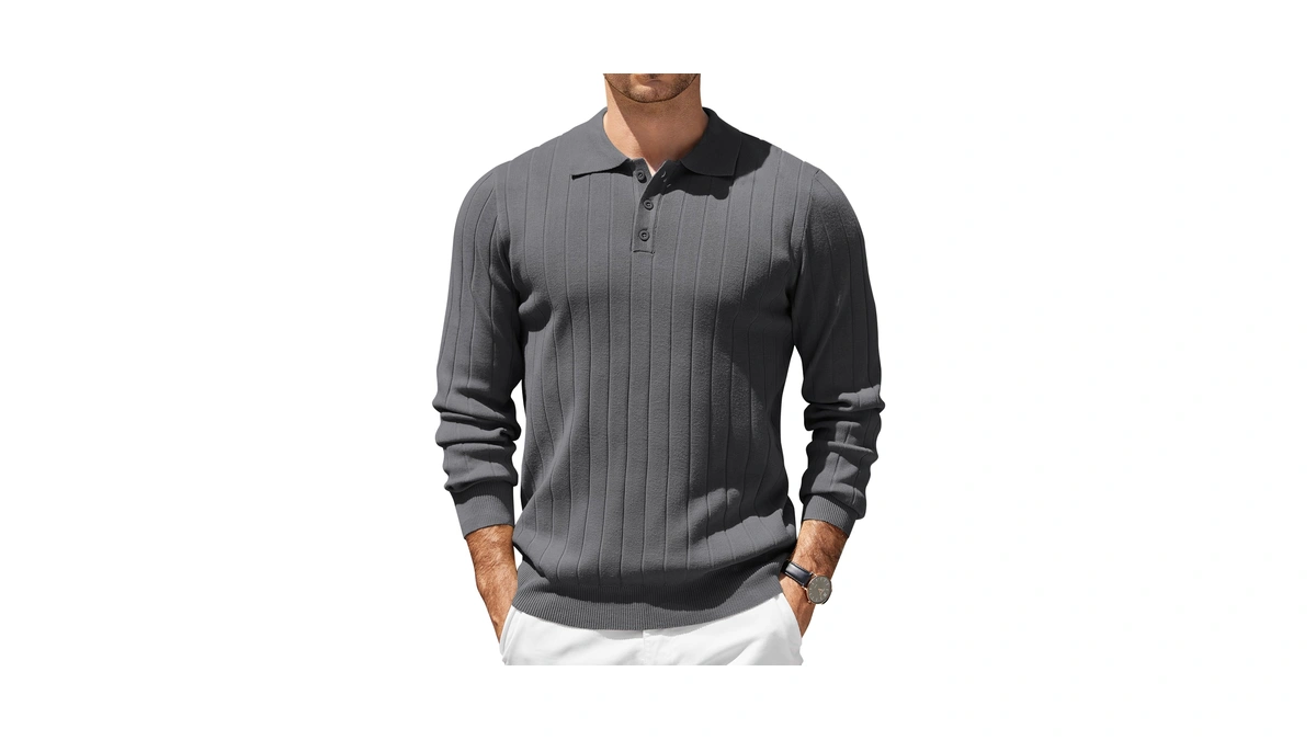Coofandy Mens Knit Polo Shirts Long Sleeve Casual Dress Pullover