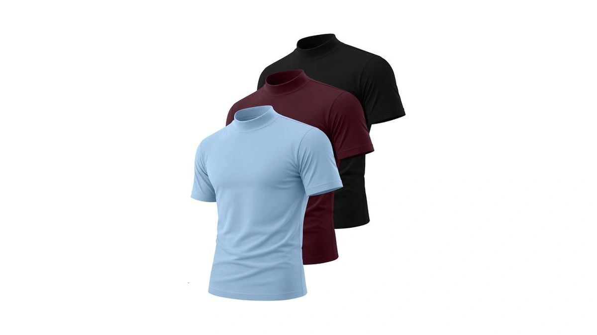 August Alley 3 Pack Men's Mock Neck T Shirts, 3-color,