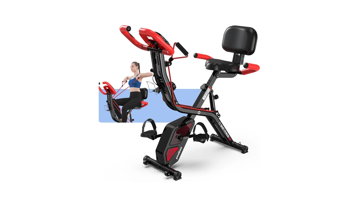 Pooboo 4-in-1 Magnetic Folding Exercise Bike, Foldable Stationary Indoor Cycling