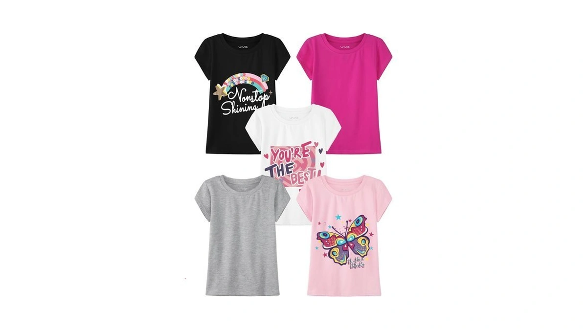 5 Pack Girls T-shirts Cotton Graphic Short Sleeve Tops Clothes