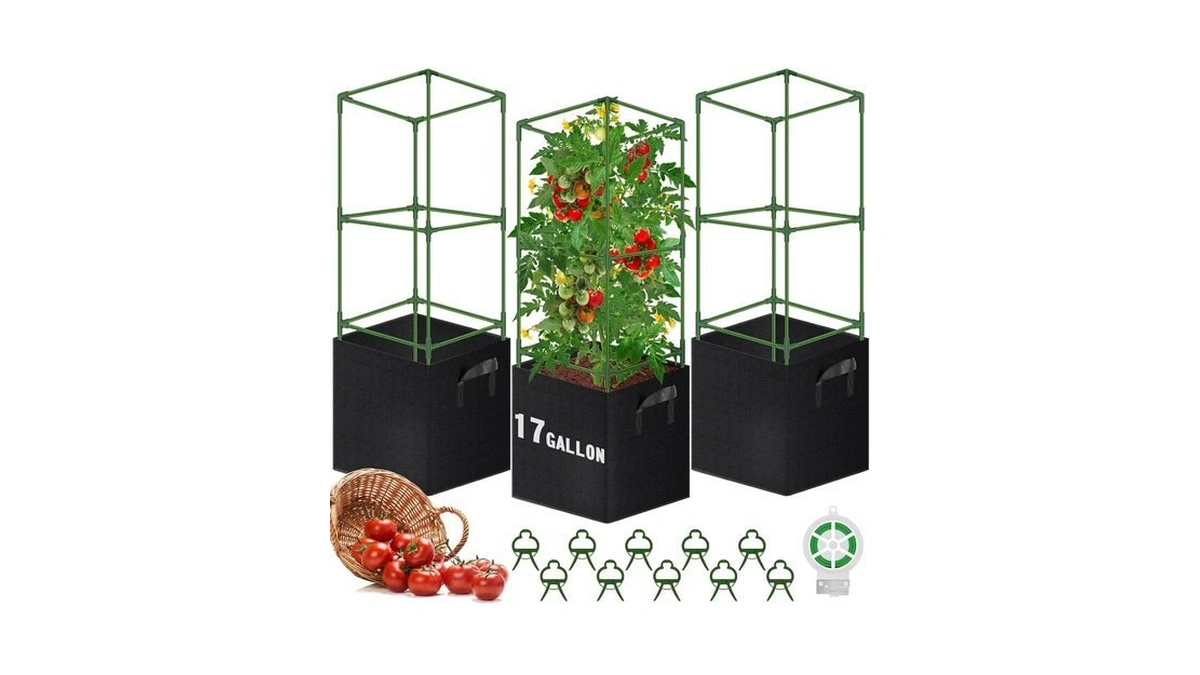 Wlleyay 3 Pack 46'' Square Tomato Cages With 17 Gallon