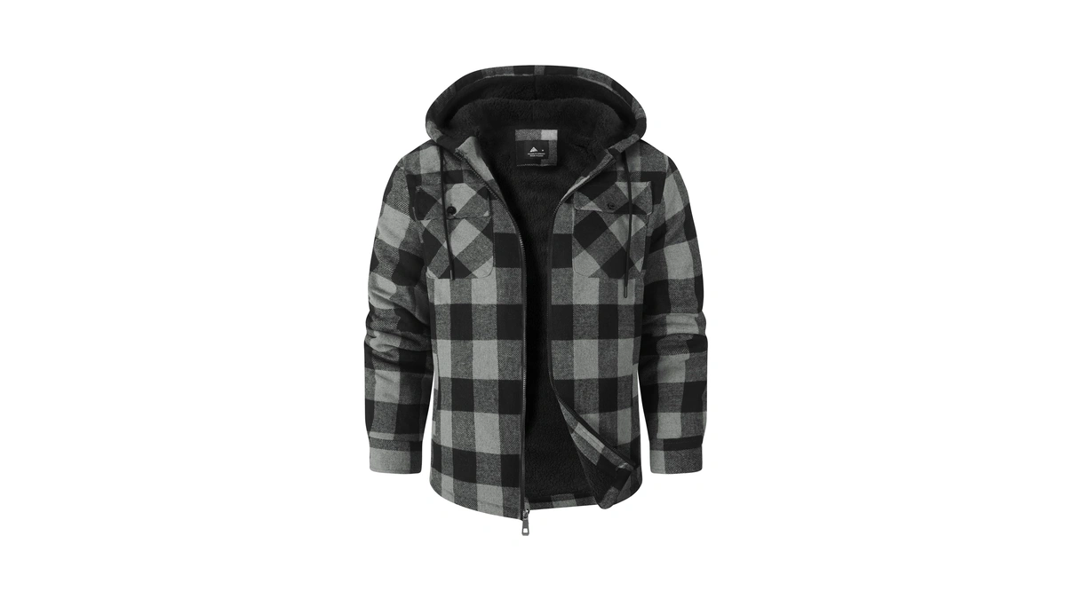 Scodi Men's Flannel Jacket Sherpa Lined Plaid Fleece Hoodies Zip