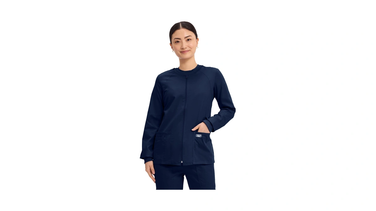 Cherokee Core Stretch Scrub Jacket For Women Zip Front Navy