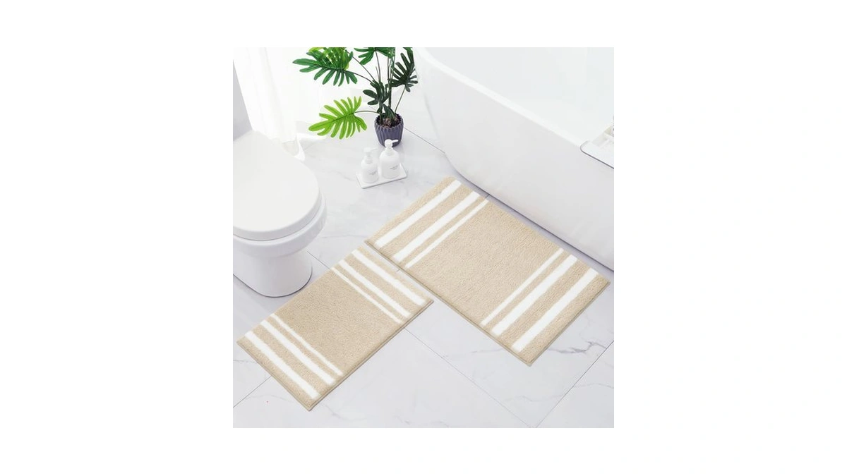 Homeideas Bathroom Rug Set 2 Piece, Striped Super Absorbent Soft
