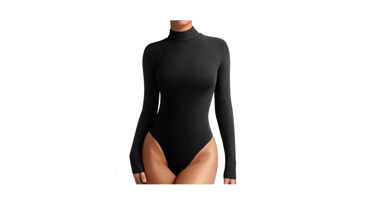 Reoria Womens Turtleneck Long Sleeve Tight Shirts Basic Tummy Control
