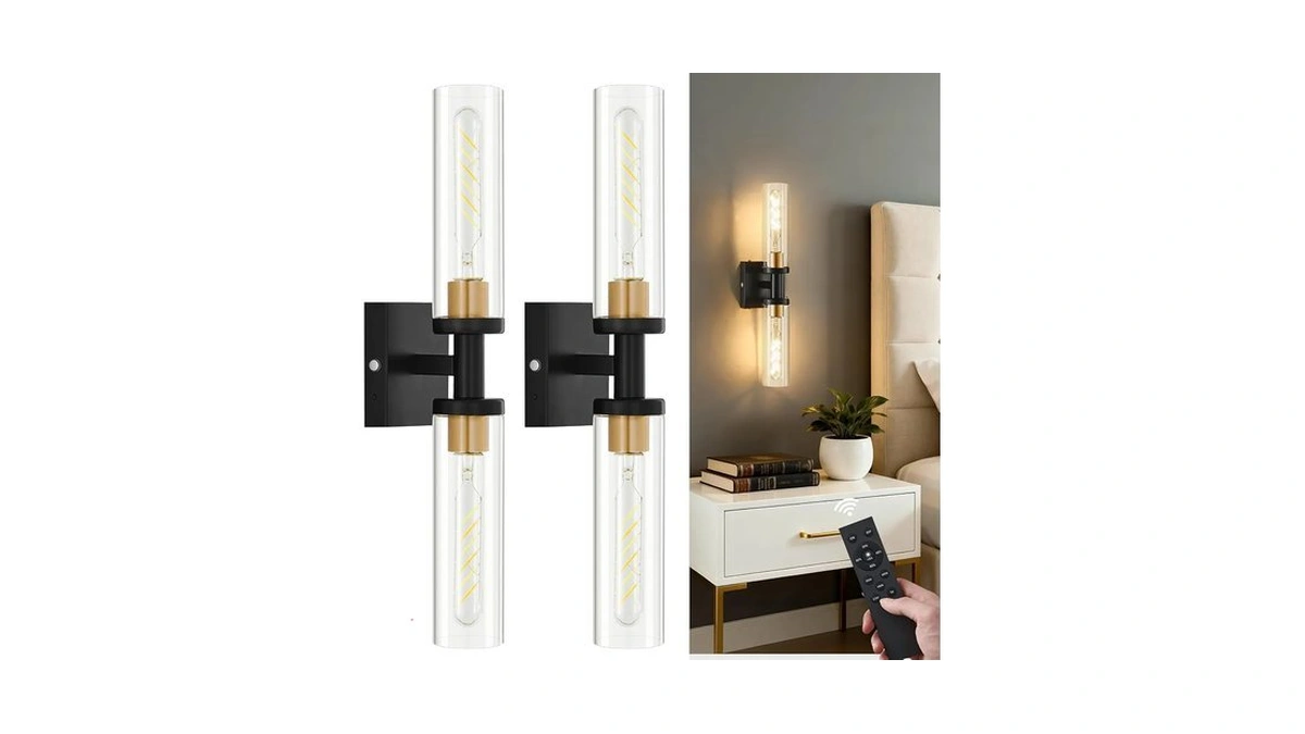 Hojoyri Black And Gold Wireless Battery Operated Wall Sconces Set