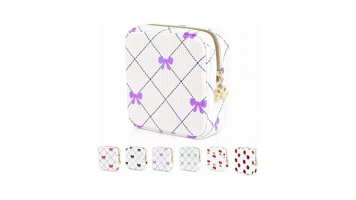 Teircno Period Bag For Women - Cute Corduroy Sanitary Napkin
