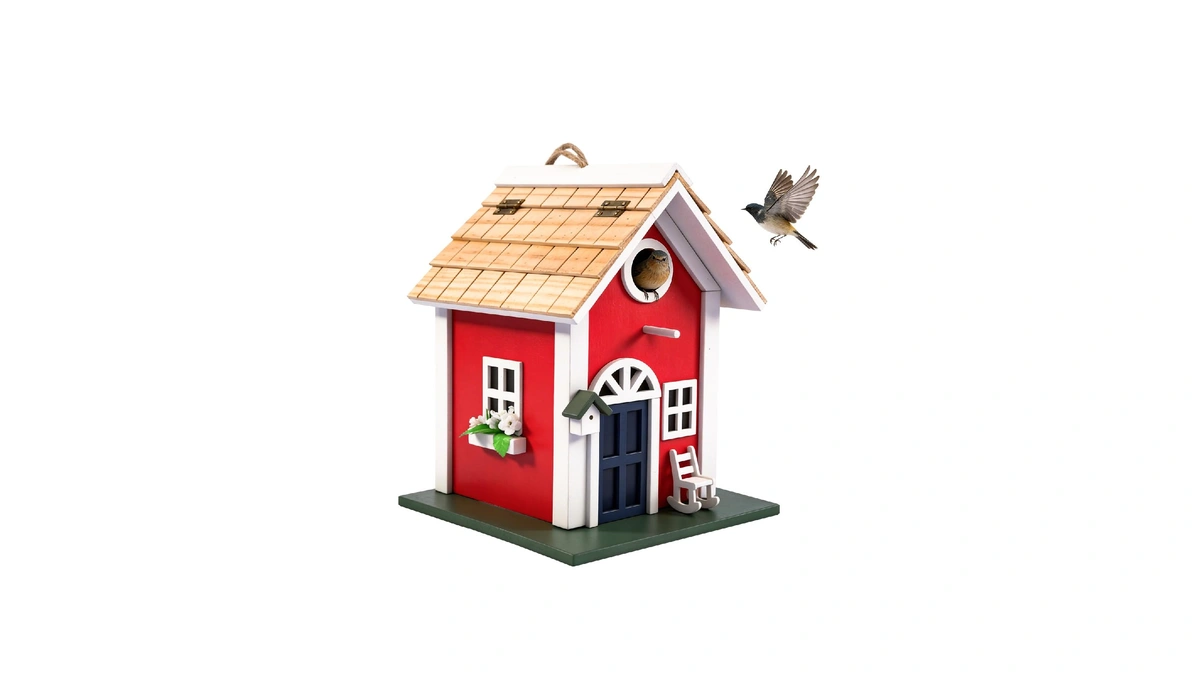 Mewang Rustic Wooden Bird House For Outside - Hanging Colorful