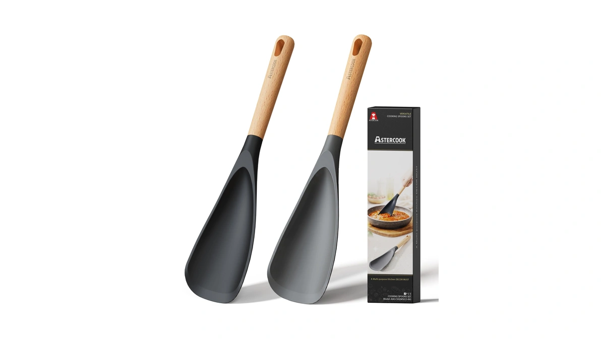 Astercook Cooking Spoon, 2 Pack, Nonstick Safe Silicone Spatula