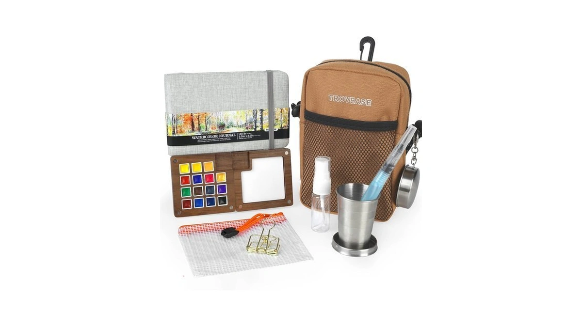 Trovease Mini Watercolor Travel Set Anti-warp Wood Pocket Watercolor Set