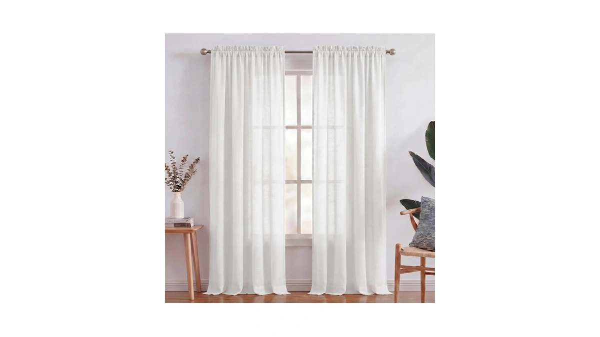 Turquoize White Linen Curtains 96 Inches Long Semi Sheer Curtains