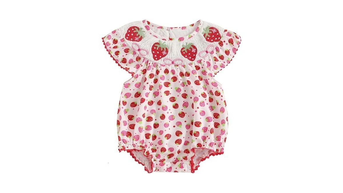 Motlapol Baby Girl Watermelon Romper Sleeveless Ruffle Smocked Bubble Bodysuit