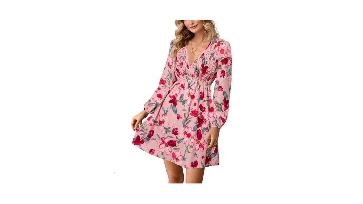 Berrygo Women's Casual Long Sleeve Babydoll Flowy Dress Boho High
