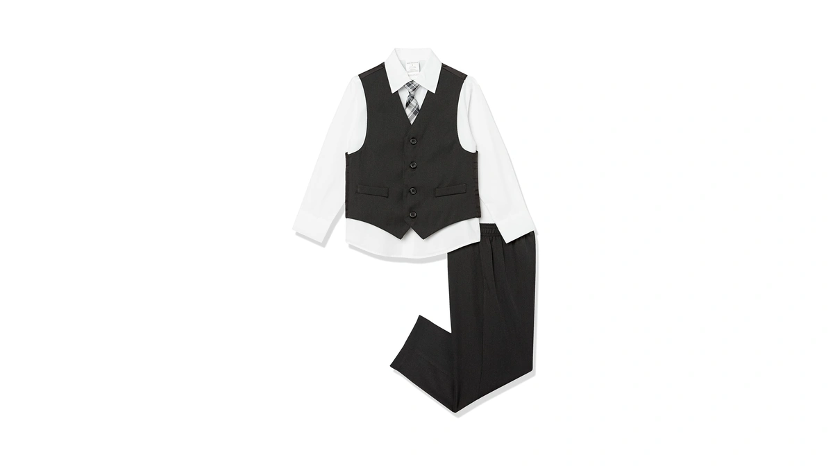 Van Heusen 4-piece Formal Dresswear Vest Set, Black/red Stripe, 10