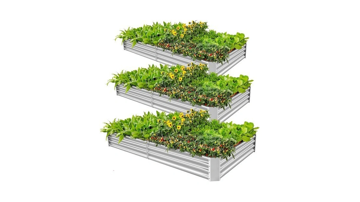 Land Guard 3 Pack 8×4×1ft Galvanized Metal Raised Garden Bed,