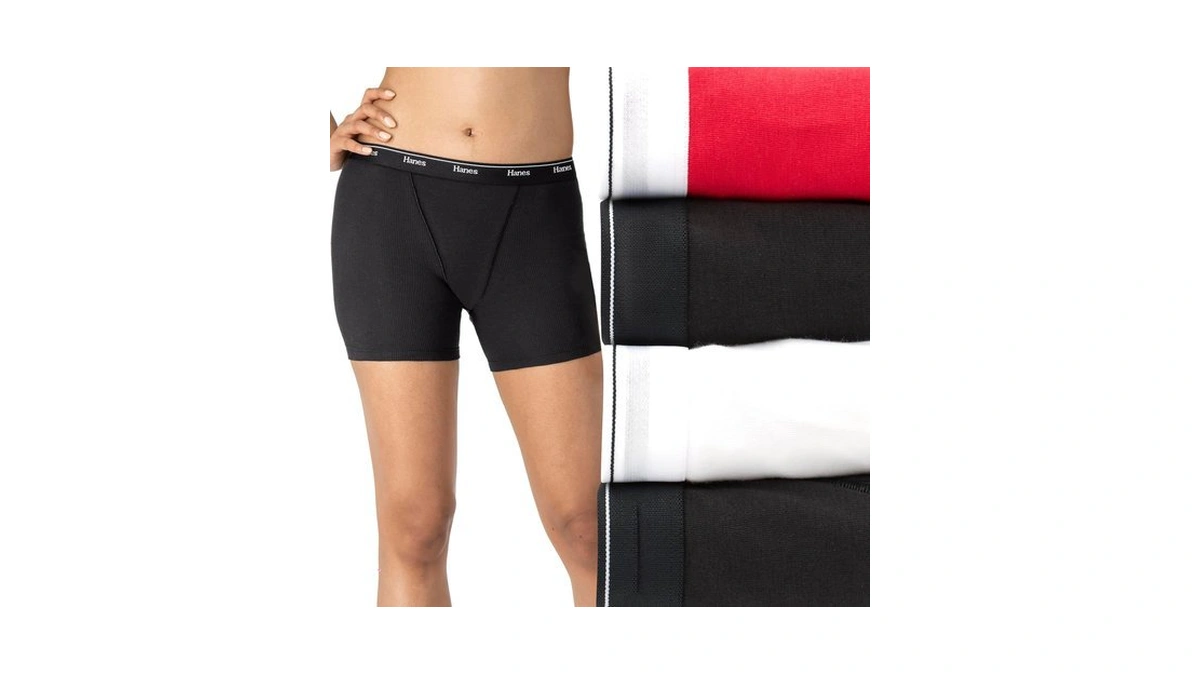 Hanes Women's Originals Mid-thigh Boxer Brief Pack, Stretch Cotton Panties,
