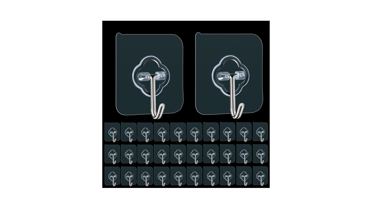 Dkhdbd Adhesive Hooks 32 Pack 33lb Transparent Reusable Removable