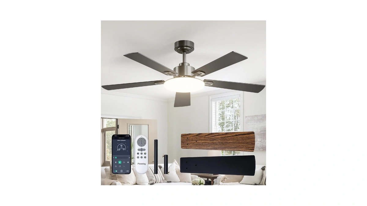 Passky 52 Inch Black Sleek Ceiling Fans With Lights, Remote