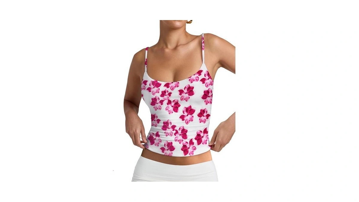 Pinkmstyle Womens Summer Floral Tank Tops Slim Scoop Neck Double