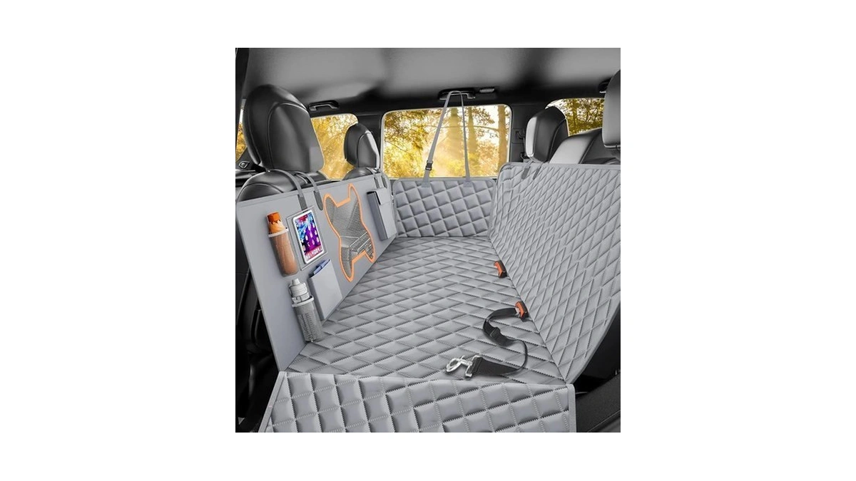 Qingti Dog Car Seat Cover, Mesh Window&waterproof, Resistant&scratch, Gray