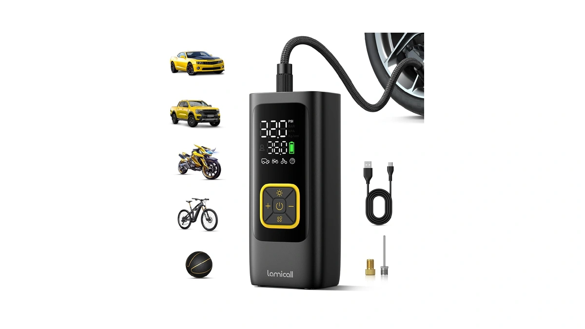Lamicall Car Tire Inflator Portable Air Compressor, 4x Faster, 150