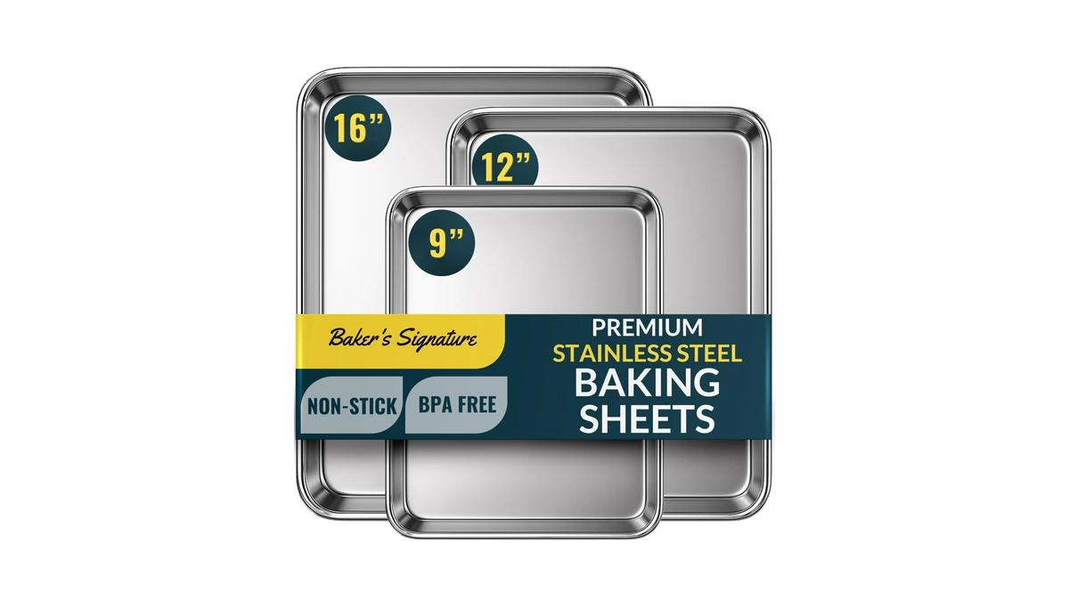 Stainless Steel Cookie Sheet Set Of 3, 9/12/16" Baking Sheet