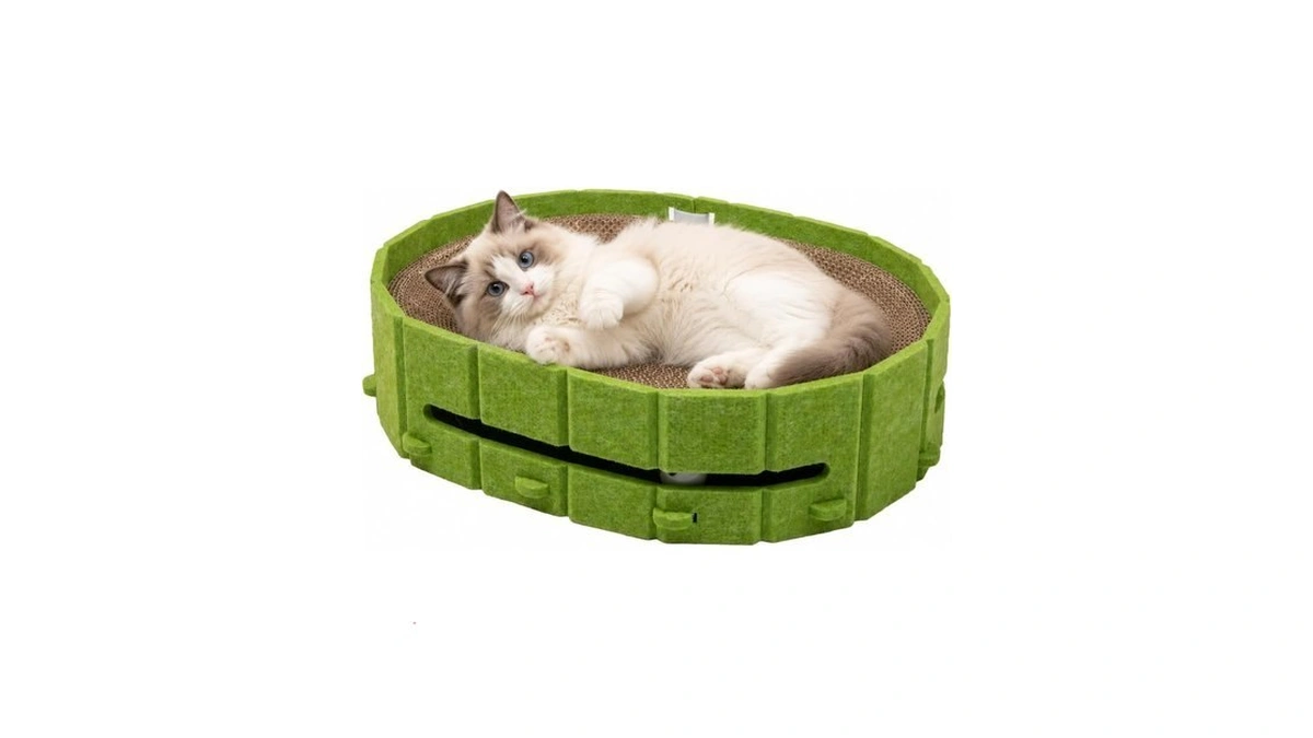 Vokino Interactive Cat Scratcher Lounge Bed Heavy Duty Corrugated Cardboard