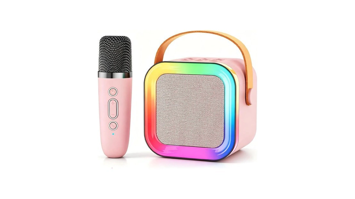 Mini Kids Karaoke Machine Ages 3-12, Wireless Mics Bluetooth Speaker,
