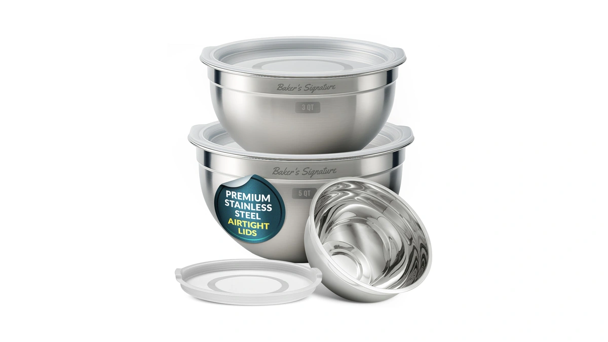 Stainless Steel Mixing Bowls With Lids Set Of 3, Nesting