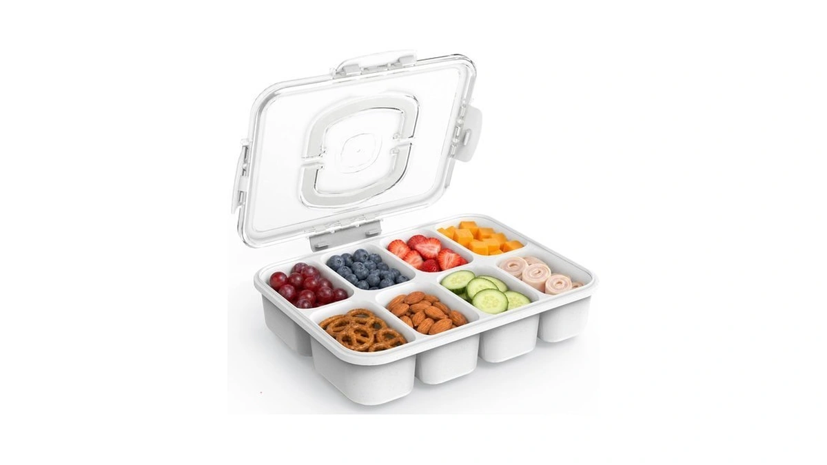 Richemake Snackle Box Container, Large 8-compartment Divided Serving Tray With