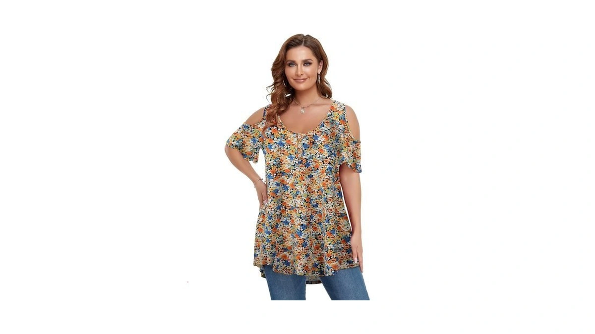 Larace Women Plus Size Cold Shoulder Tops Button Up Tunic(orange38,