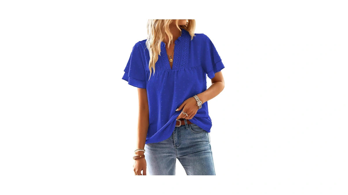 Falechay Womens Summer Tops V-neck Dressy Casual Boho Outfits Royal