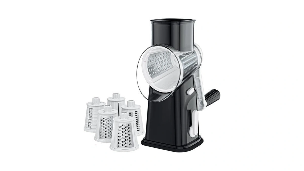 Ourokhome Rotary Cheese Grater Cheese Shredder With 5 Interchangeable Blades,