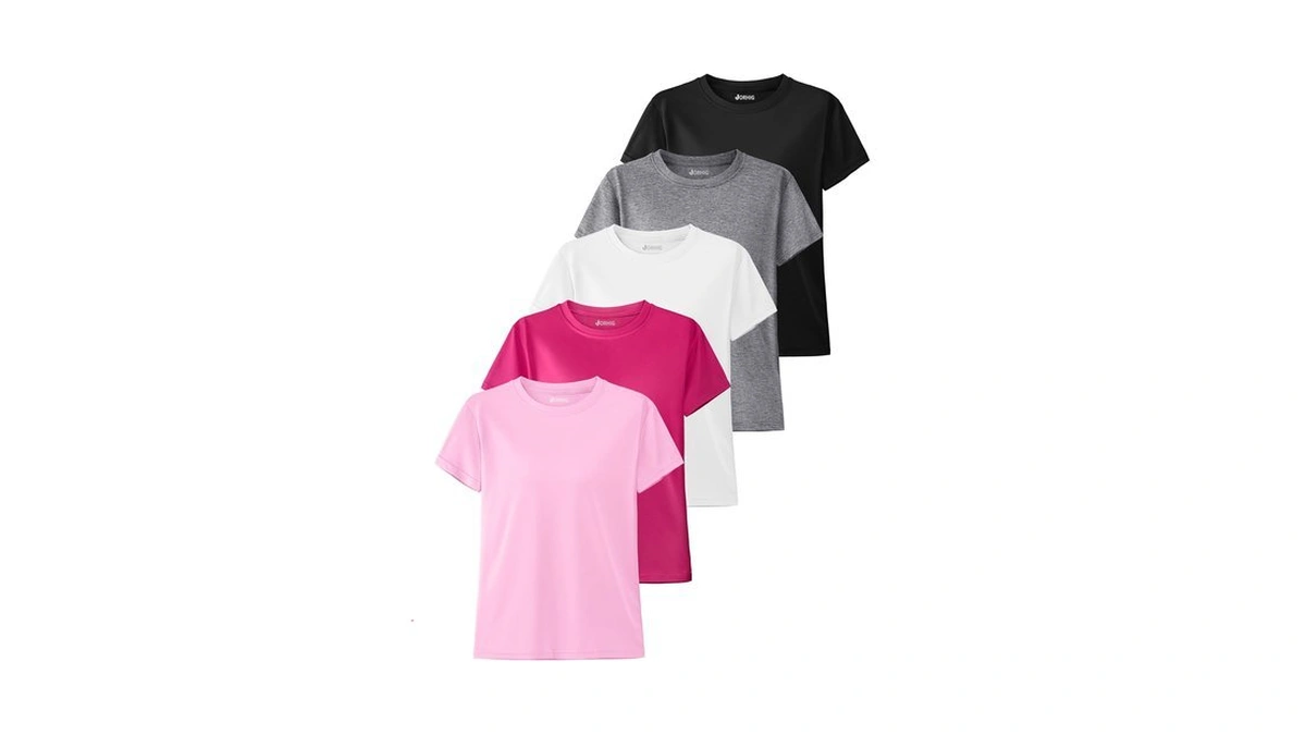 5 Pack Girls Shirts Athletic Dry-fit T-shirts Summer Tops For