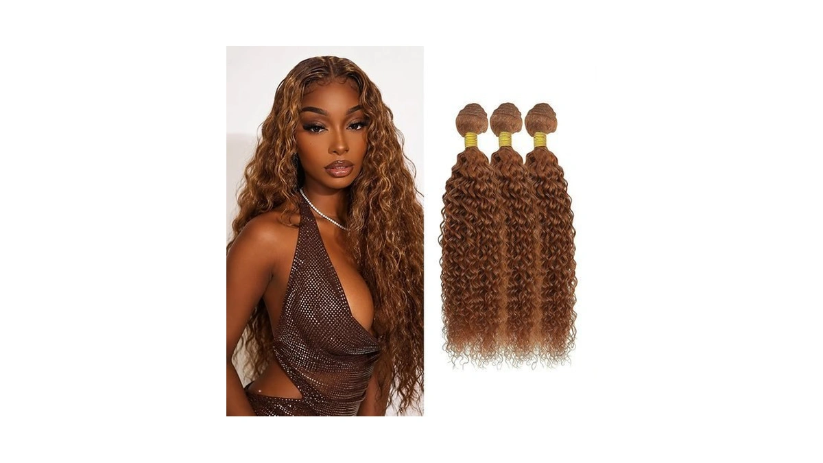 Kodrhar Light Brown Human Hair Bundles Water Wave 16 18