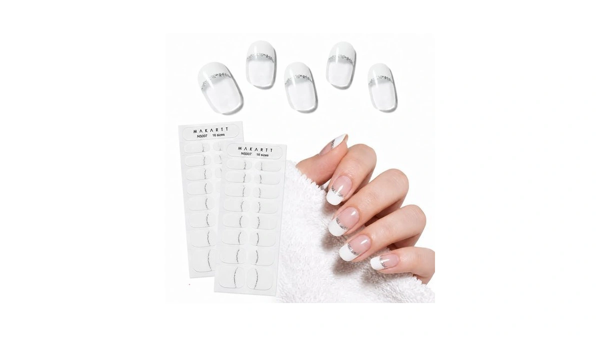 Makartt 16-size White French Tip Semi-cured Gel Nail Strips, Uv