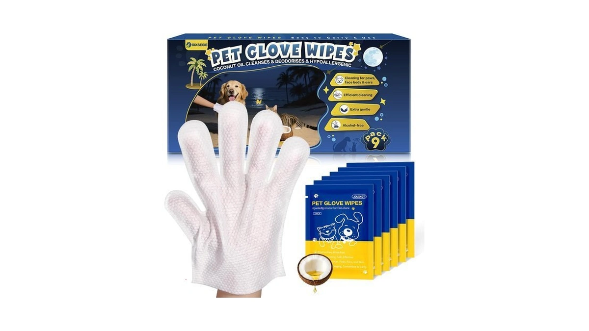 9 Pcs Pet Glove Wipes For Dogs And Cats, Deodorizing,