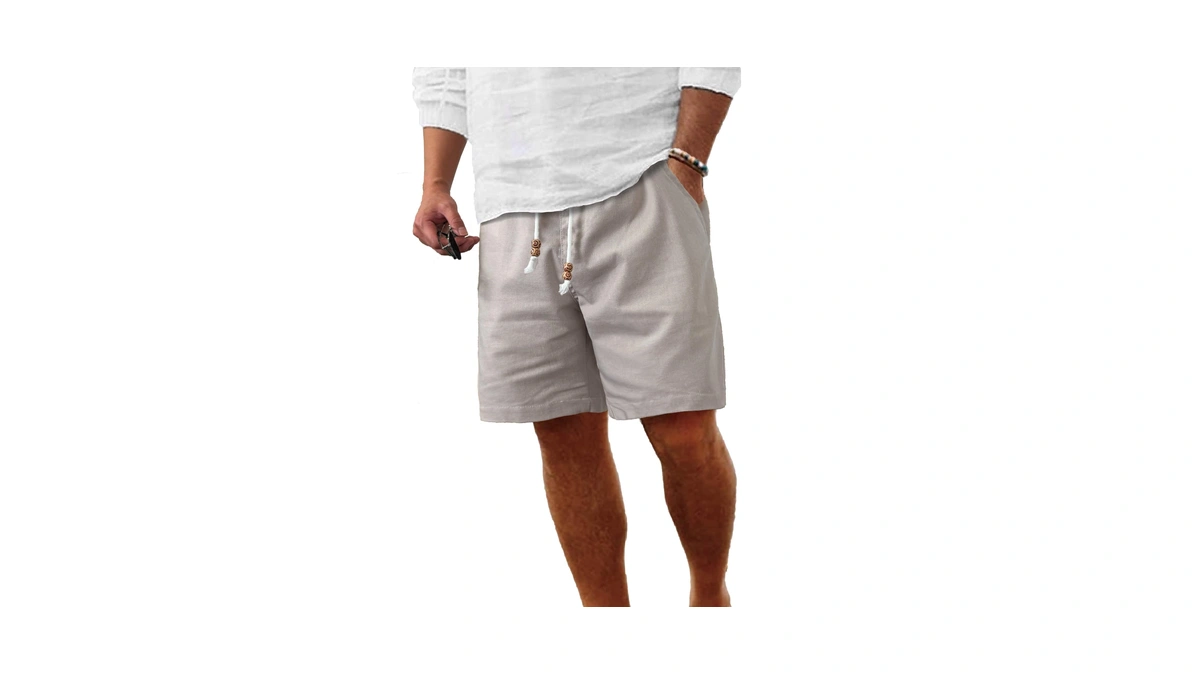 Comdecevis Men's Cotton Linen Casual Shorts Light Gray L 36