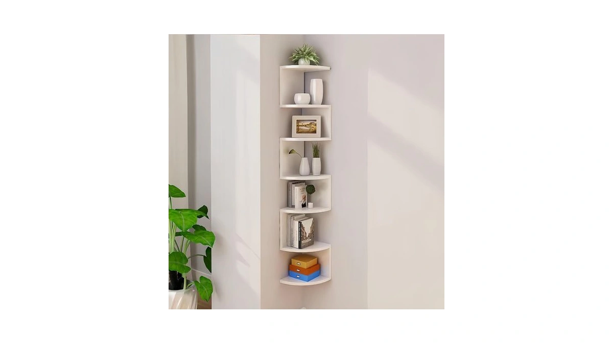 Frawenleco 7-tier Corner Shelf Wall Mount, Screw-mounted Floating Bookshelf With