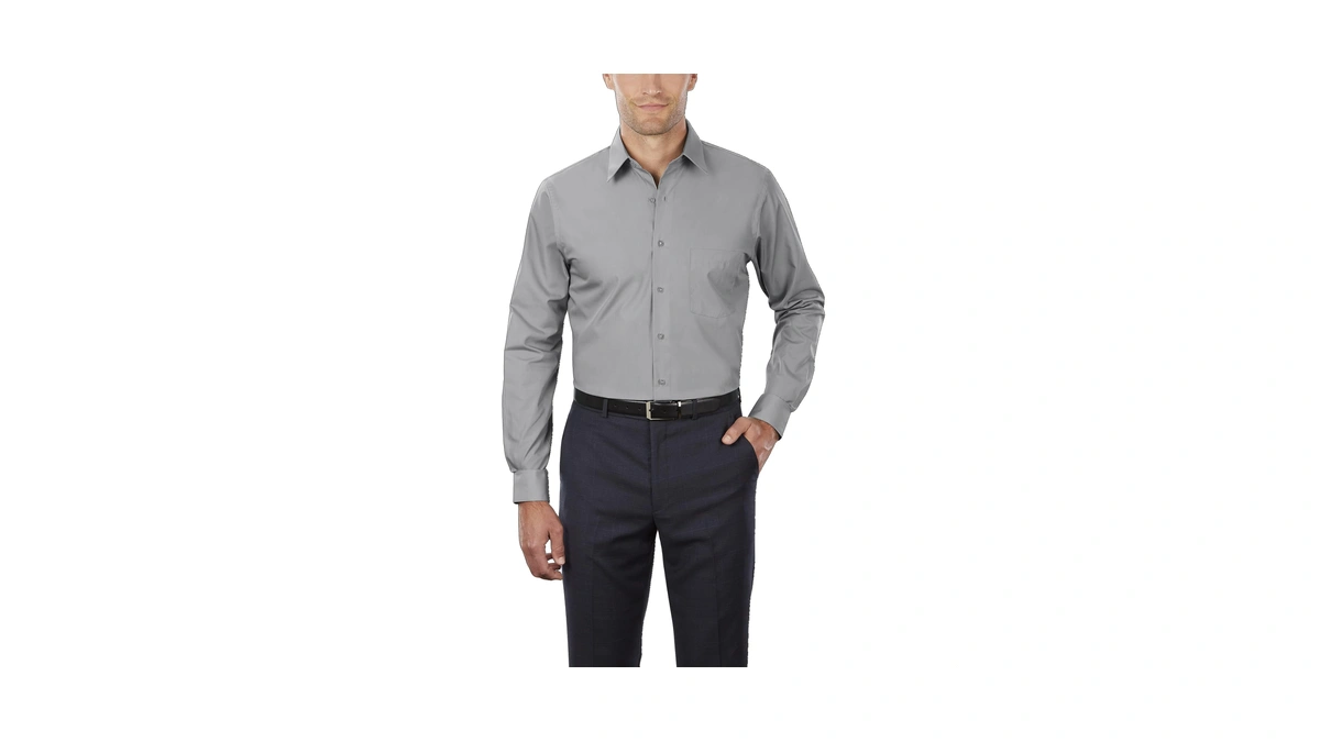 Van Heusen Men's Tall Fit Dress Shirts Poplin, Grey Stone,