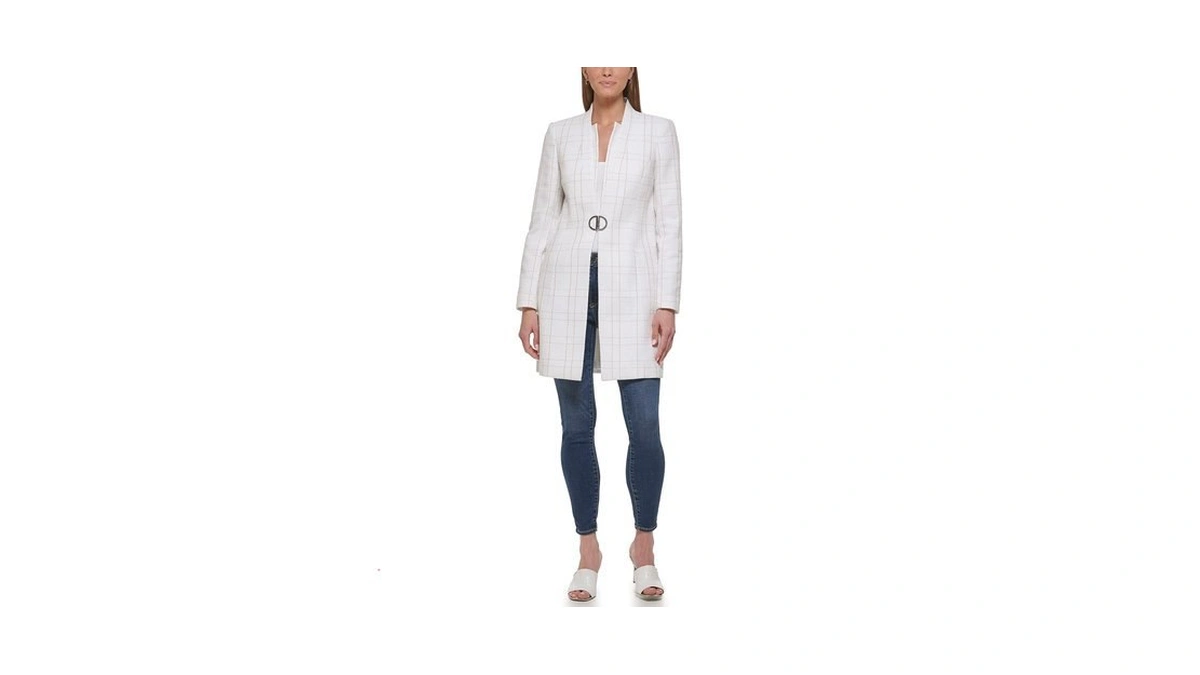 Dkny Womens Novelty Coldweather Long Sleeve Jacket Blazer, White/sand, 6