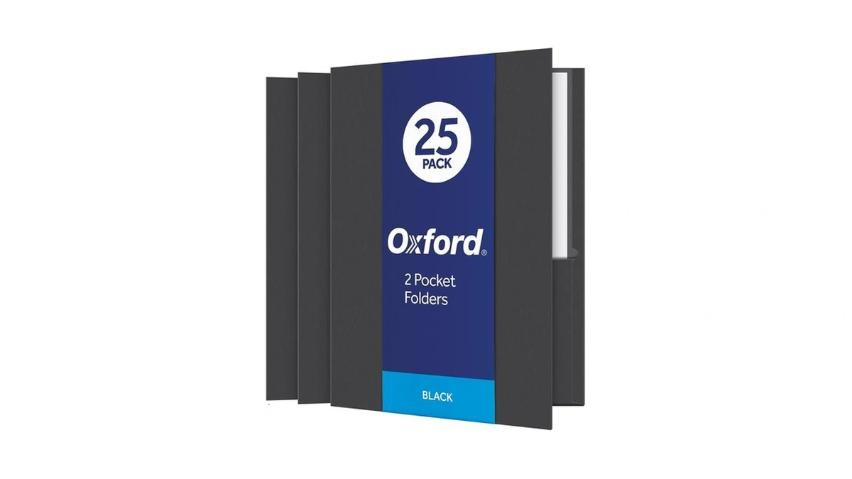 Oxford Twin-pocket Folders, Textured Paper, Letter Size, Black, Holds 100