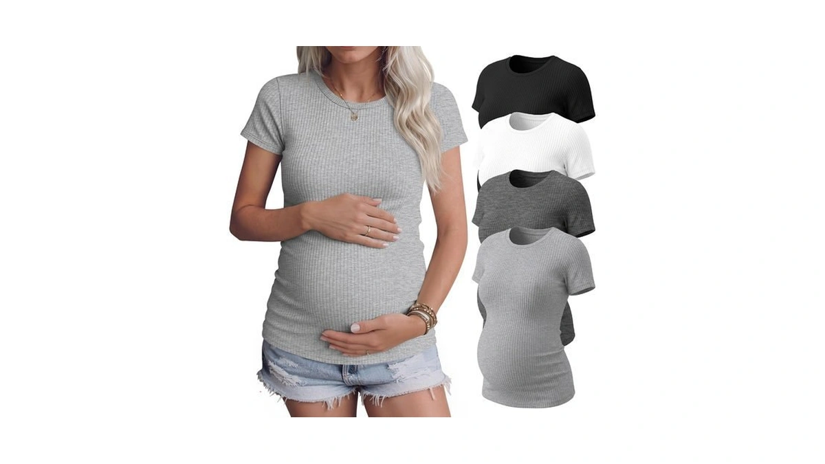 Sweetyweee 4 Pack Womens Maternity Shirts Work Tees, 4-color, Xx-large