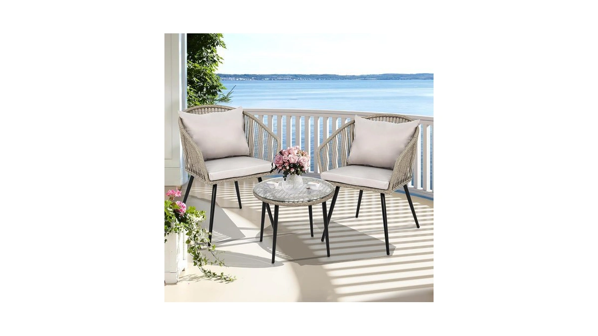 Yitahome 3-piece Wicker Small Patio Balcony Chair Set, Outdoor Rattan